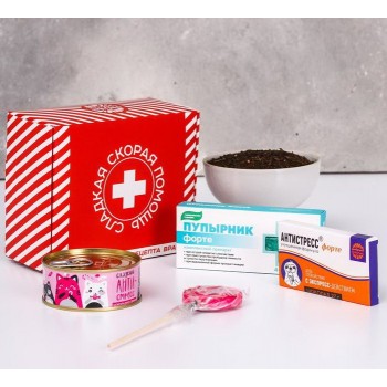 Сладкая аптечка «Сладкая скорая помощь» (леденец, конфеты, чай, шоколад)